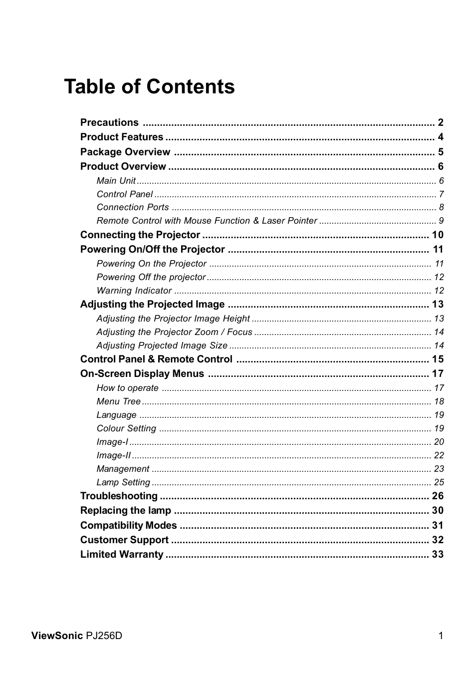 VIEWSONIC PJ256D User Manual | Page 5 / 38