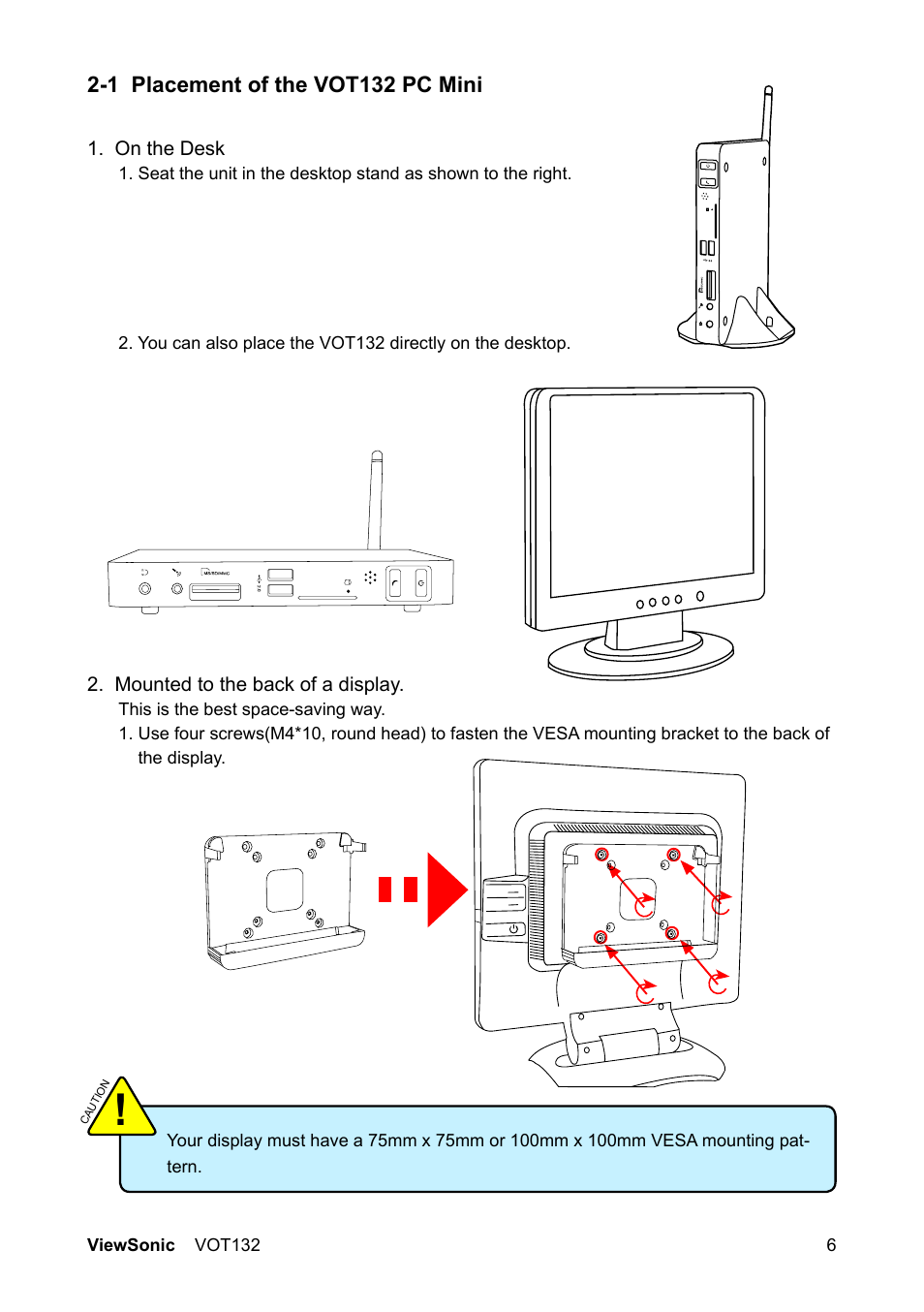 1 placement of the vot132 pc mini | VIEWSONIC VS12933 User Manual | Page 13 / 35