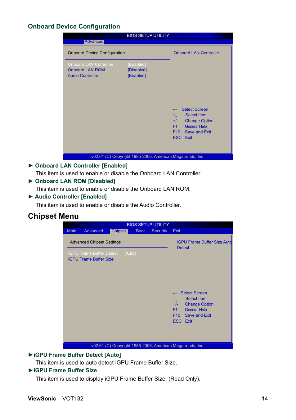 Chipset menu, Onboard device configuration | VIEWSONIC VS12933 User Manual | Page 21 / 35