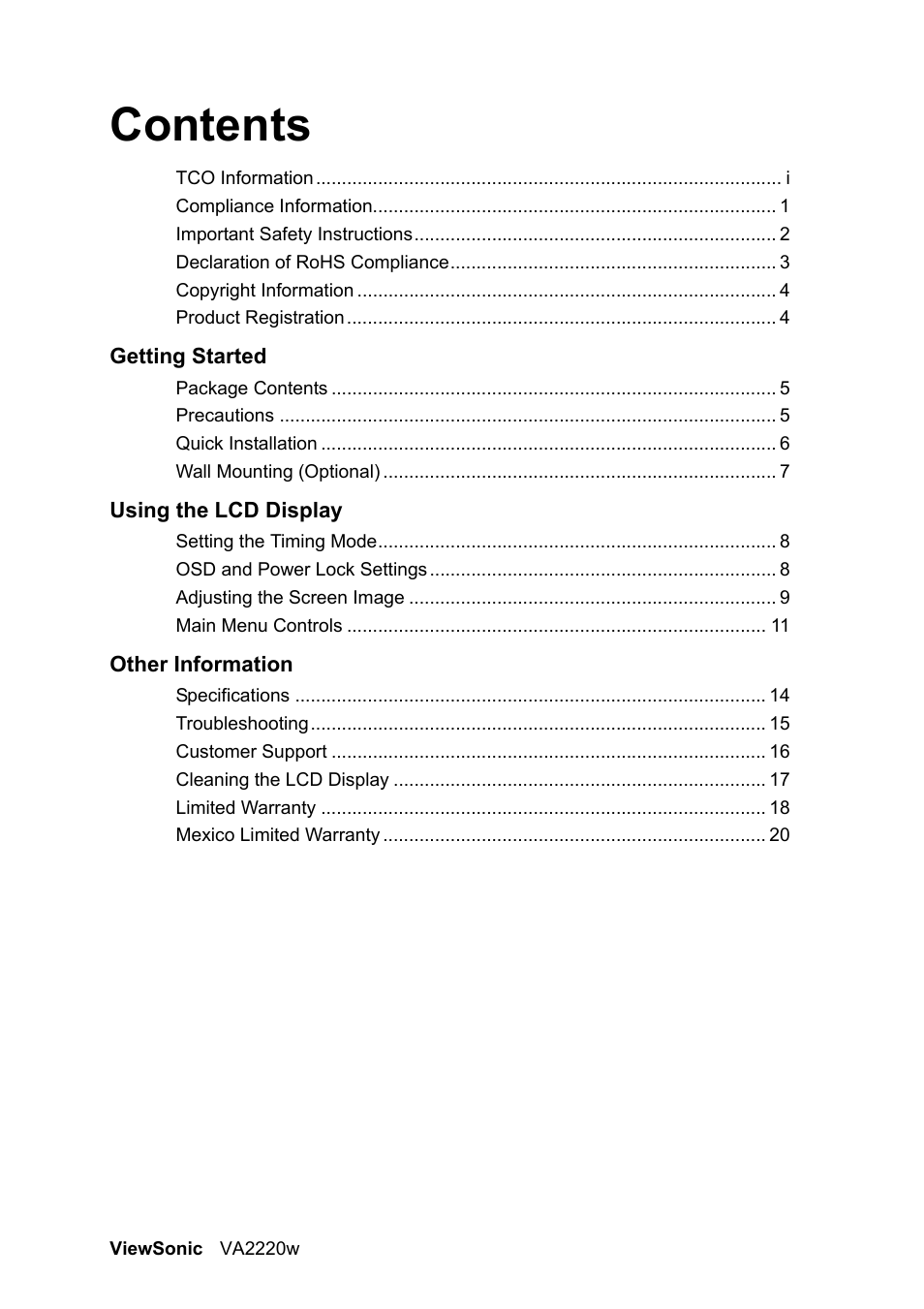 VIEWSONIC VA2220W User Manual | Page 2 / 25