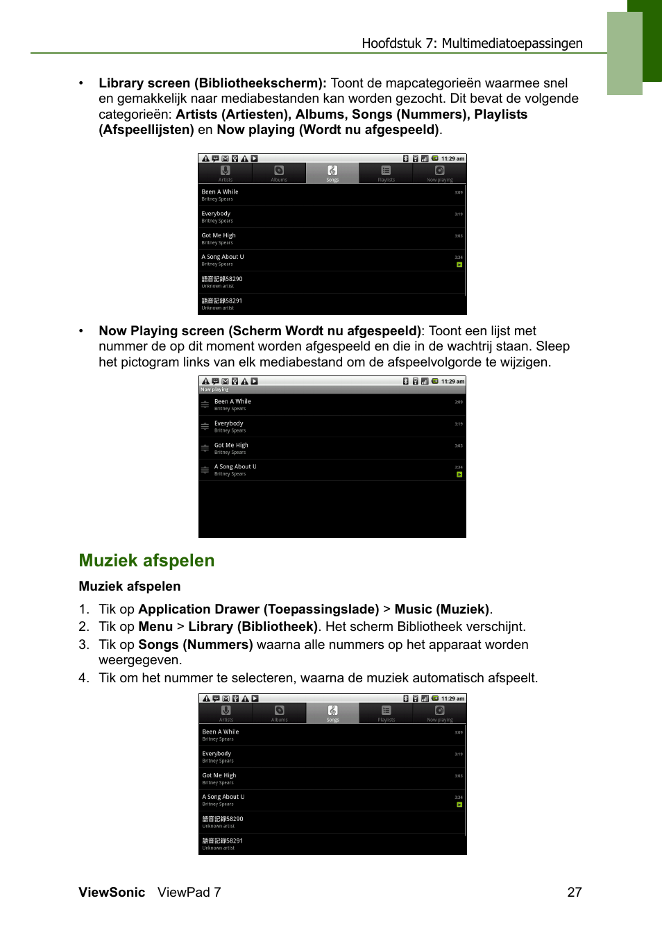 Muziek afspelen | VIEWSONIC ViewPad 7 VS13761 User Manual | Page 38 / 69