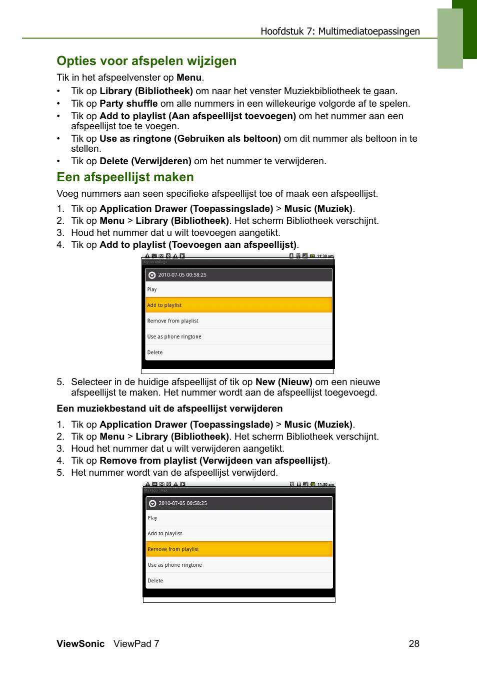 Opties voor afspelen wijzigen, Een afspeellijst maken | VIEWSONIC ViewPad 7 VS13761 User Manual | Page 39 / 69