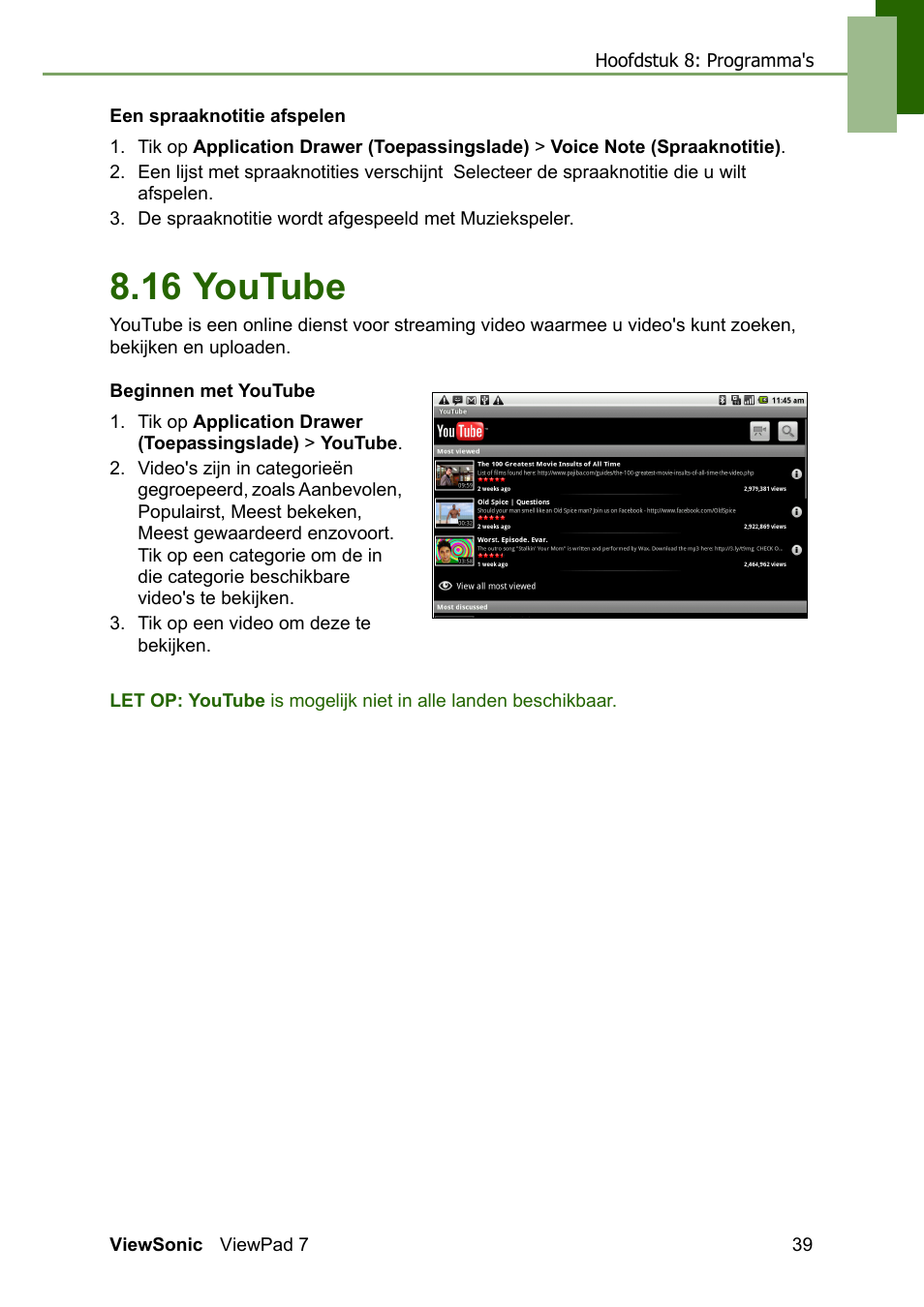 16 youtube | VIEWSONIC ViewPad 7 VS13761 User Manual | Page 50 / 69