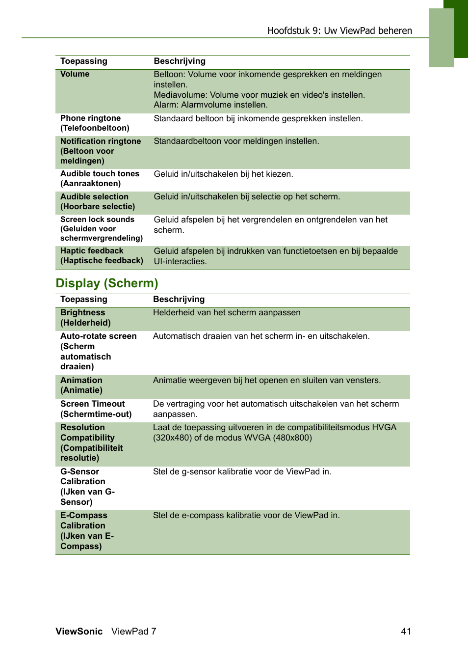 Display (scherm) | VIEWSONIC ViewPad 7 VS13761 User Manual | Page 52 / 69