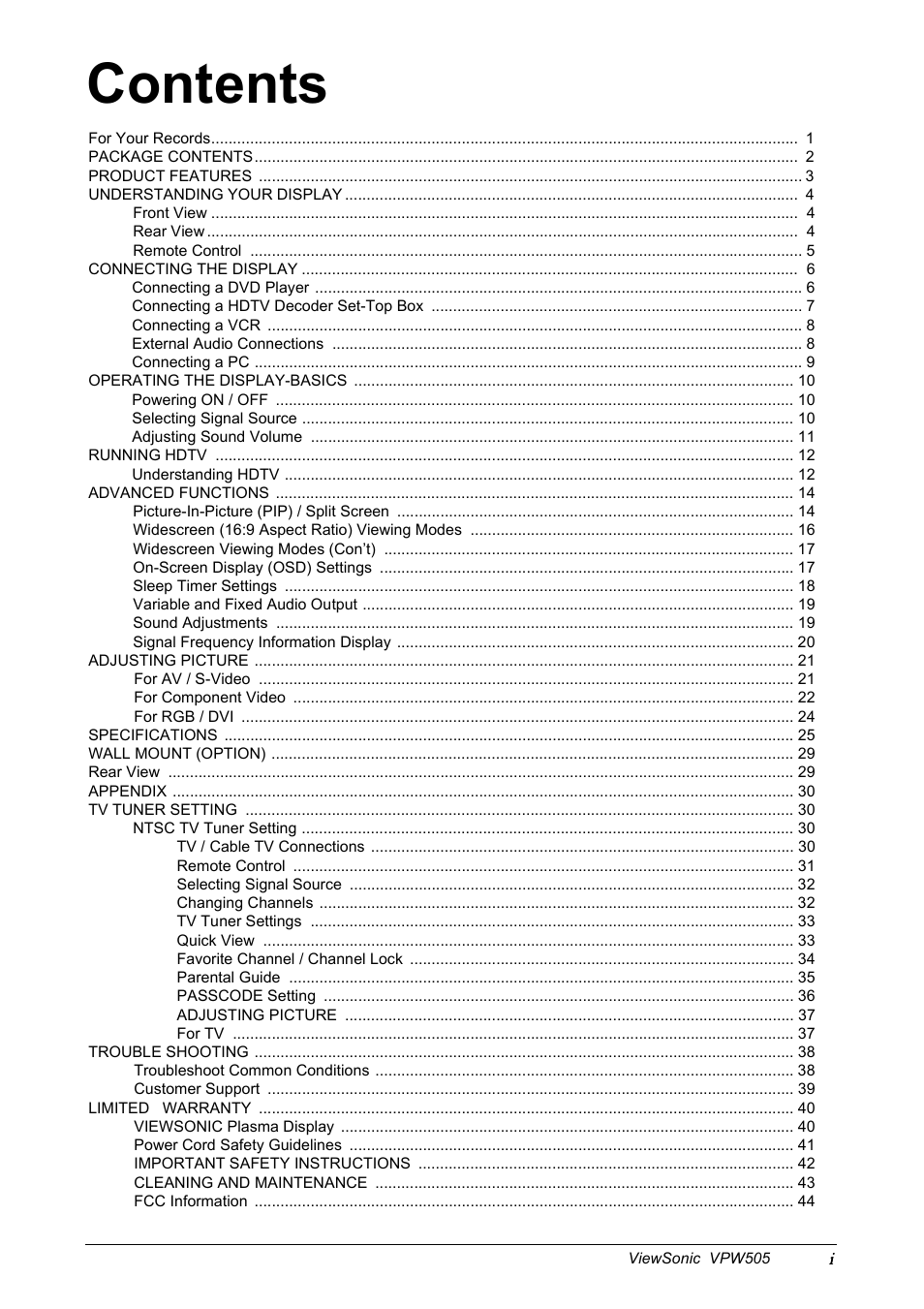 VIEWSONIC VPW505 User Manual | Page 2 / 46
