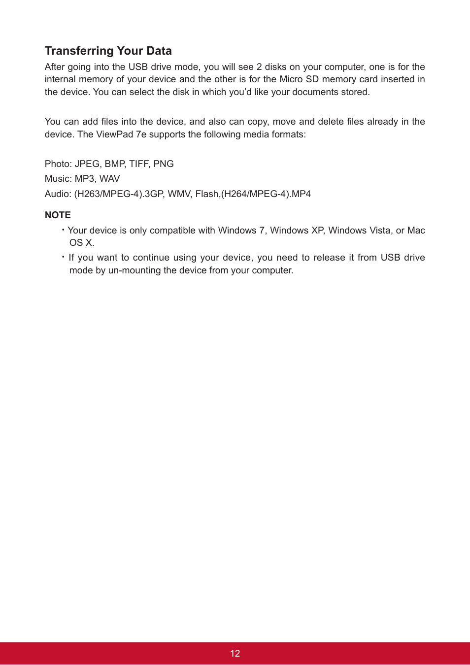 Transferring your data | VIEWSONIC ViewPad 7e VS14359 User Manual | Page 24 / 44