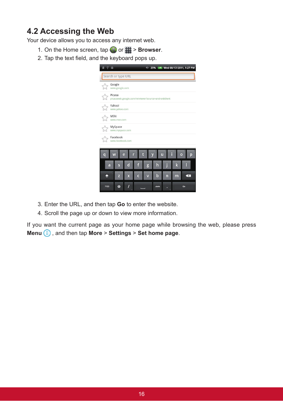 2 accessing the web | VIEWSONIC ViewPad 7e VS14359 User Manual | Page 28 / 44