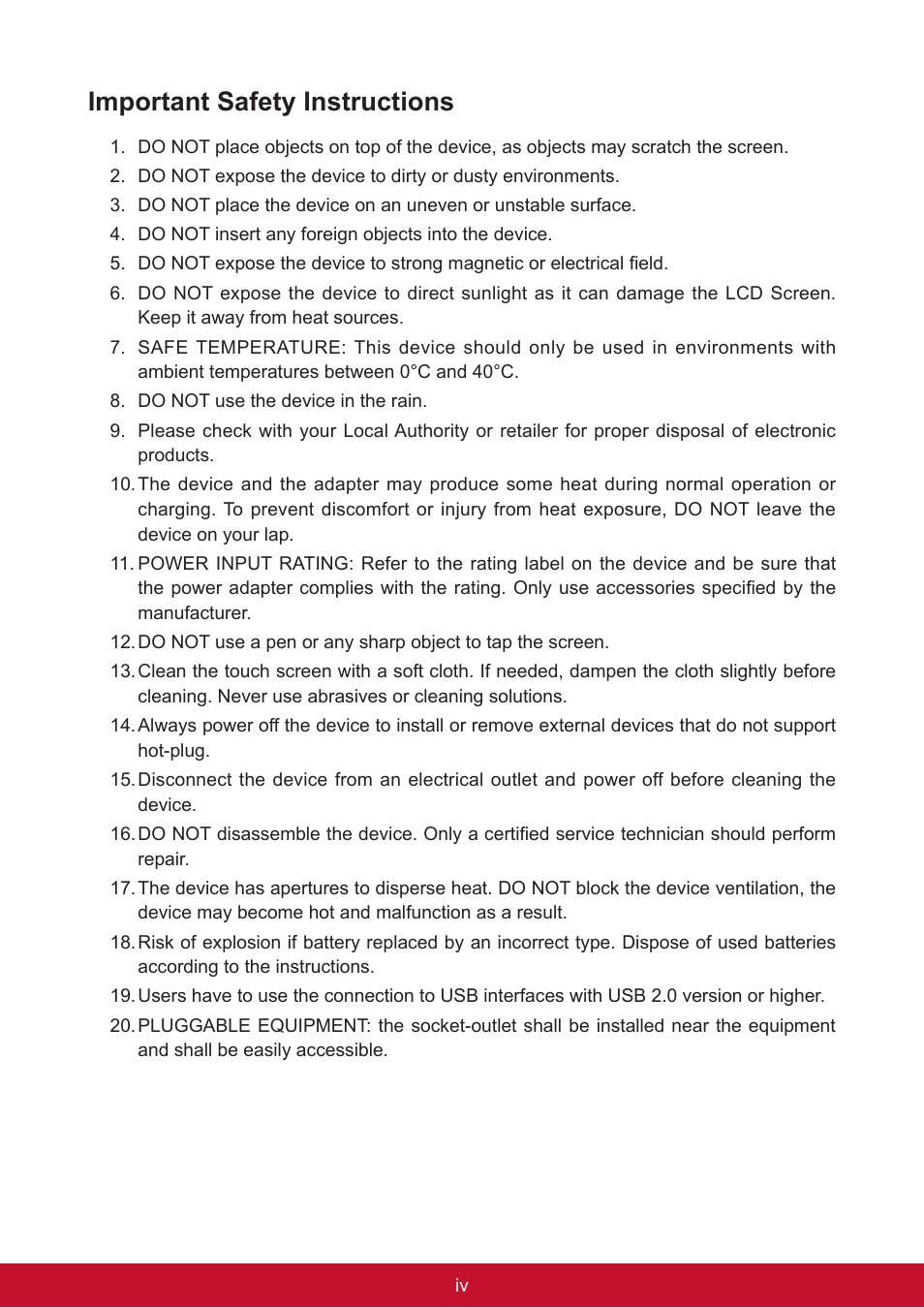 Important safety instructions | VIEWSONIC ViewPad 7e VS14359 User Manual | Page 5 / 44