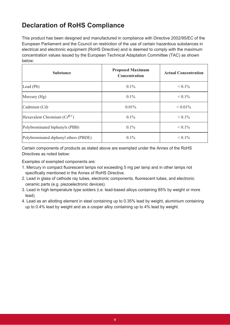Declaration of rohs compliance | VIEWSONIC ViewPad 7e VS14359 User Manual | Page 6 / 44