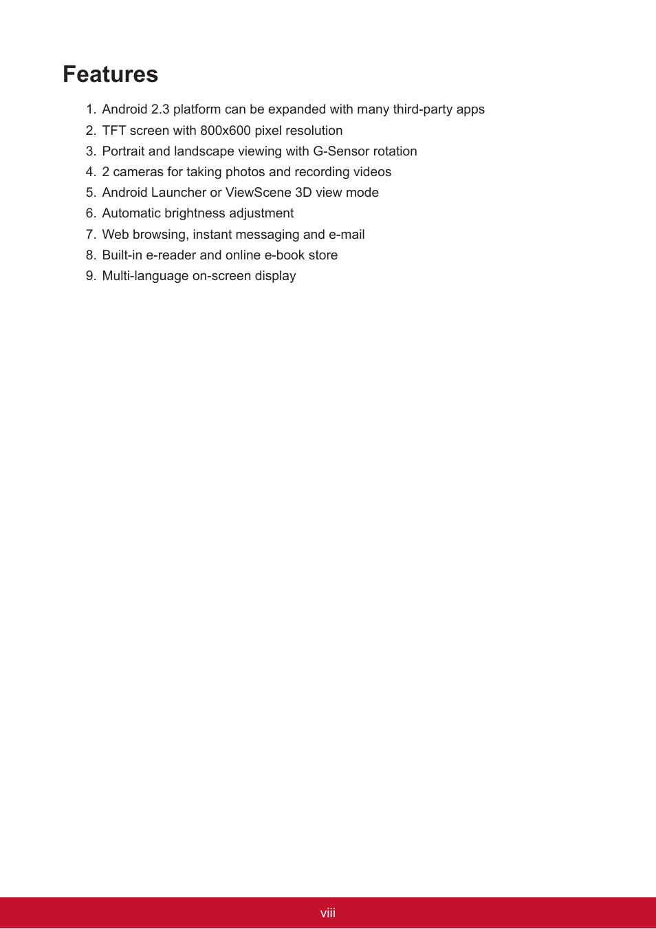Features | VIEWSONIC ViewPad 7e VS14359 User Manual | Page 9 / 44