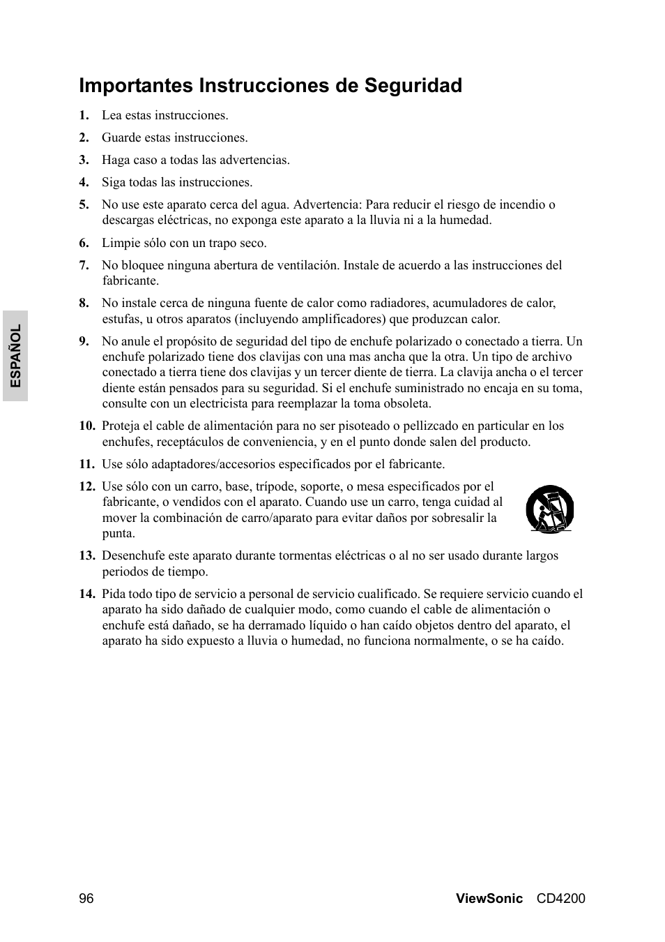 Importantes instrucciones de seguridad | VIEWSONIC VS11778 User Manual | Page 103 / 149