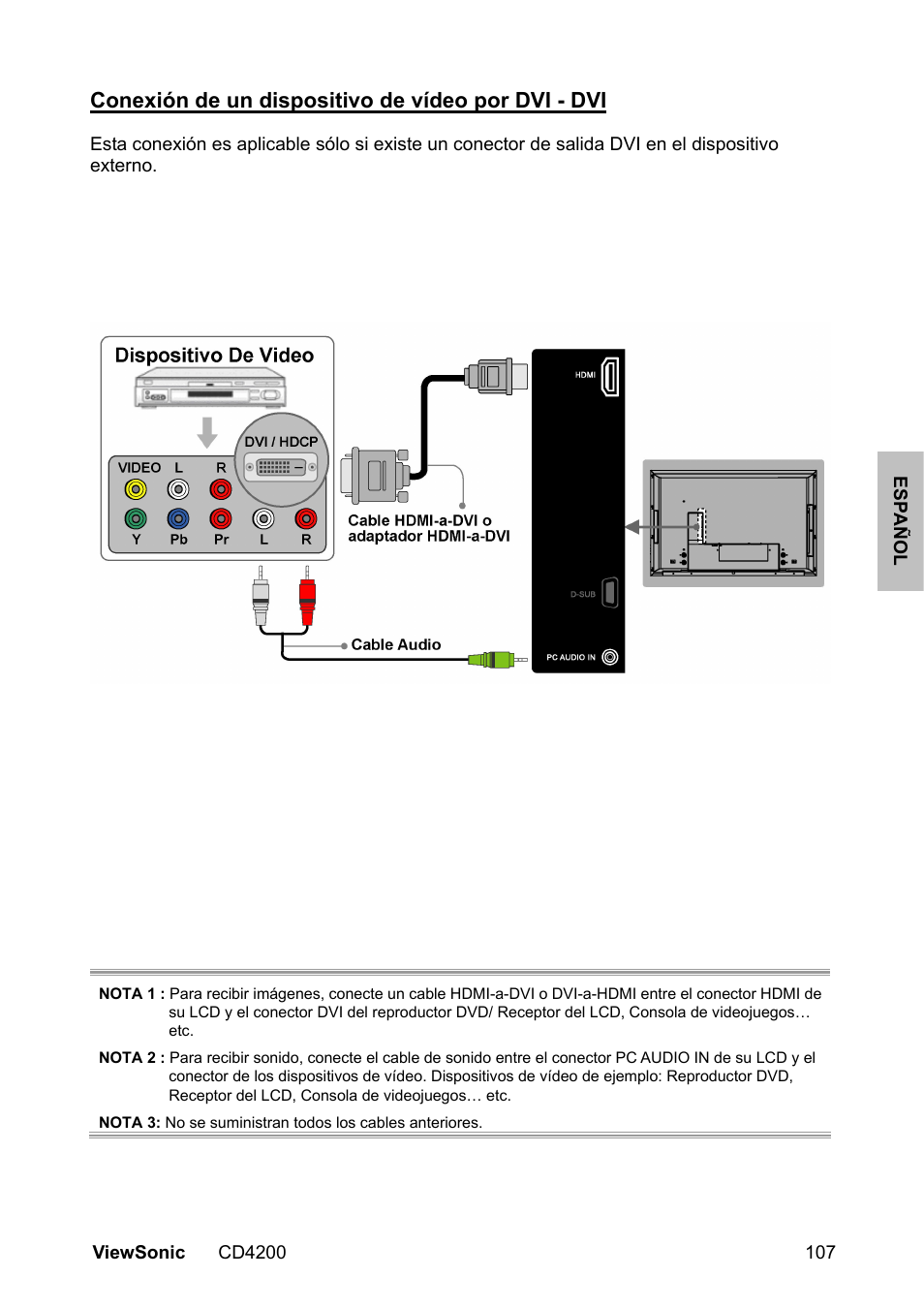Conexión de un dispositivo de vídeo por dvi - dvi | VIEWSONIC VS11778 User Manual | Page 114 / 149