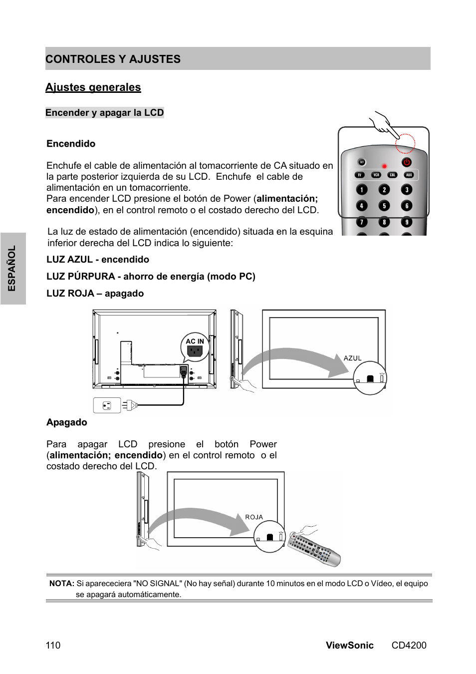 Controles y ajustes ajustes generales | VIEWSONIC VS11778 User Manual | Page 117 / 149