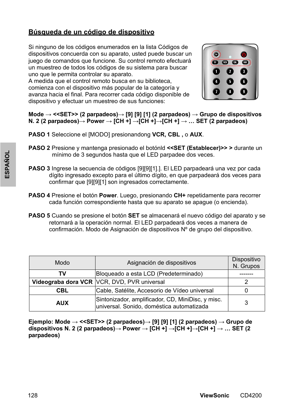 Búsqueda de un código de dispositivo | VIEWSONIC VS11778 User Manual | Page 135 / 149