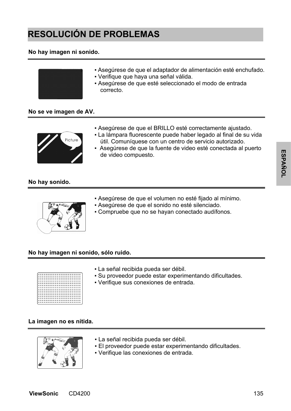 Resolución de problemas | VIEWSONIC VS11778 User Manual | Page 142 / 149