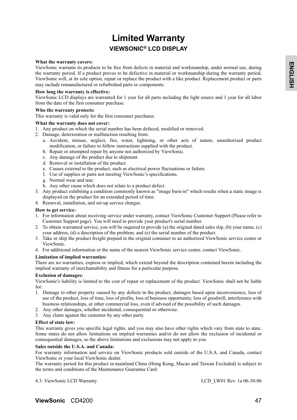 Limited warranty | VIEWSONIC VS11778 User Manual | Page 54 / 149