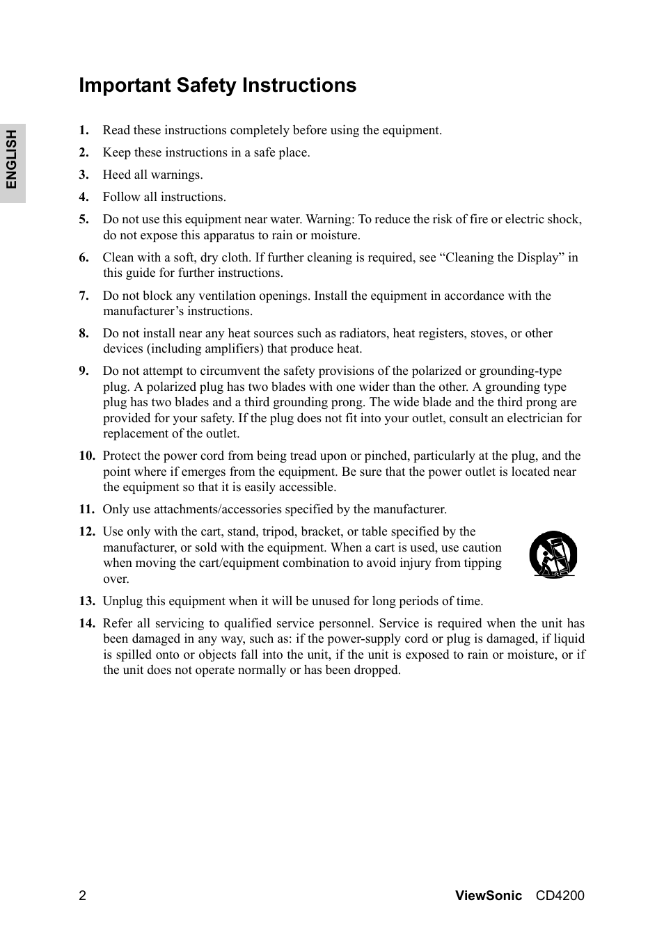 Important safety instructions | VIEWSONIC VS11778 User Manual | Page 9 / 149