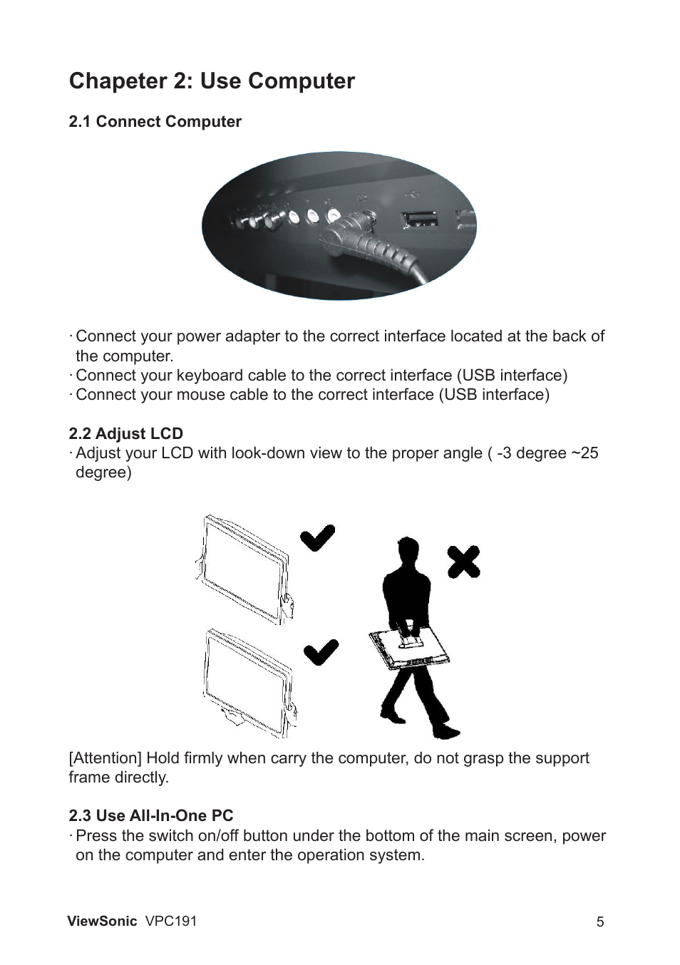 Chapeter 2: use computer | VIEWSONIC VPC191 VS13727 User Manual | Page 10 / 19