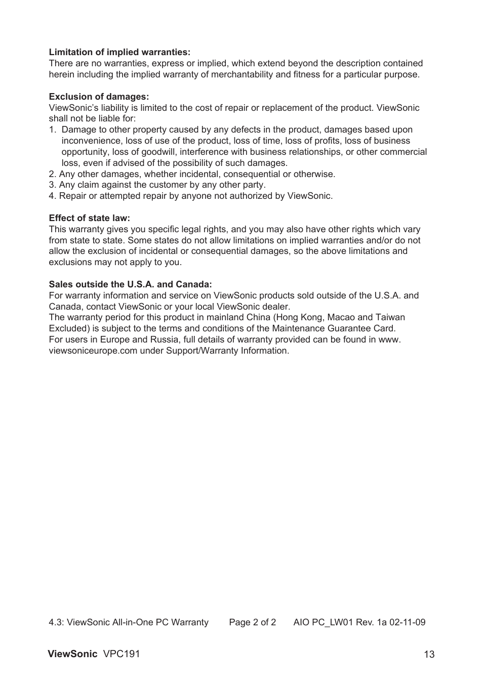 VIEWSONIC VPC191 VS13727 User Manual | Page 18 / 19