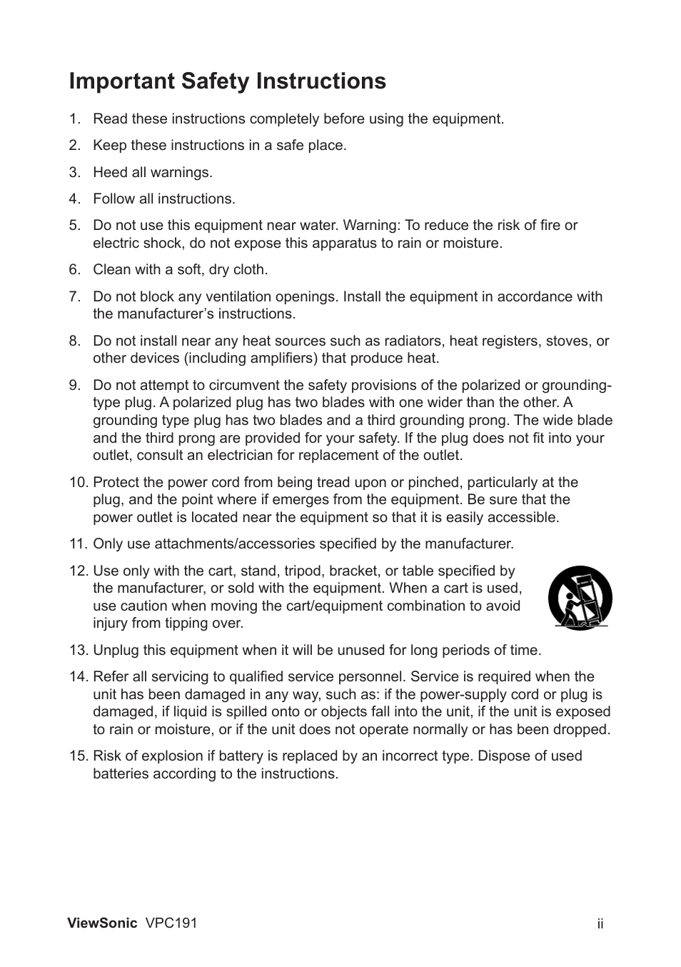 Important safety instructions | VIEWSONIC VPC191 VS13727 User Manual | Page 3 / 19