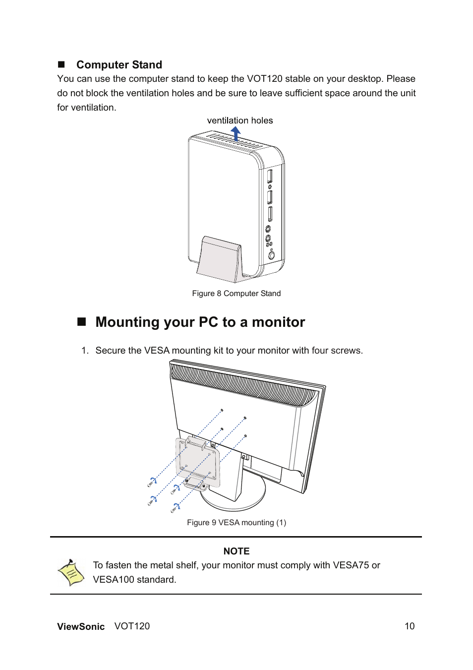Mounting your pc to a monitor | VIEWSONIC VOT120 PC Mini VS12869 User Manual | Page 18 / 38