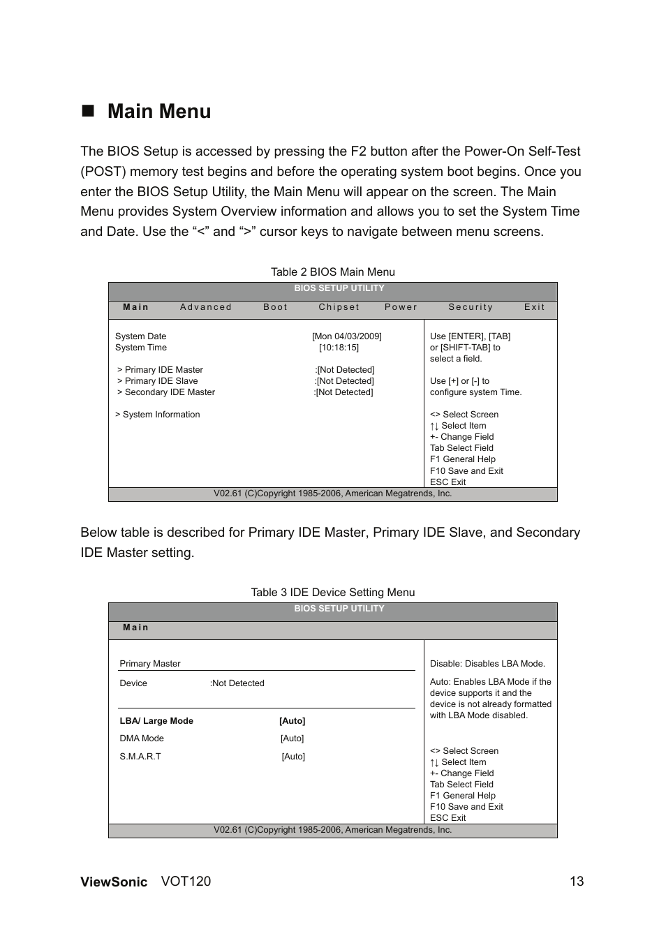 Main menu | VIEWSONIC VOT120 PC Mini VS12869 User Manual | Page 21 / 38