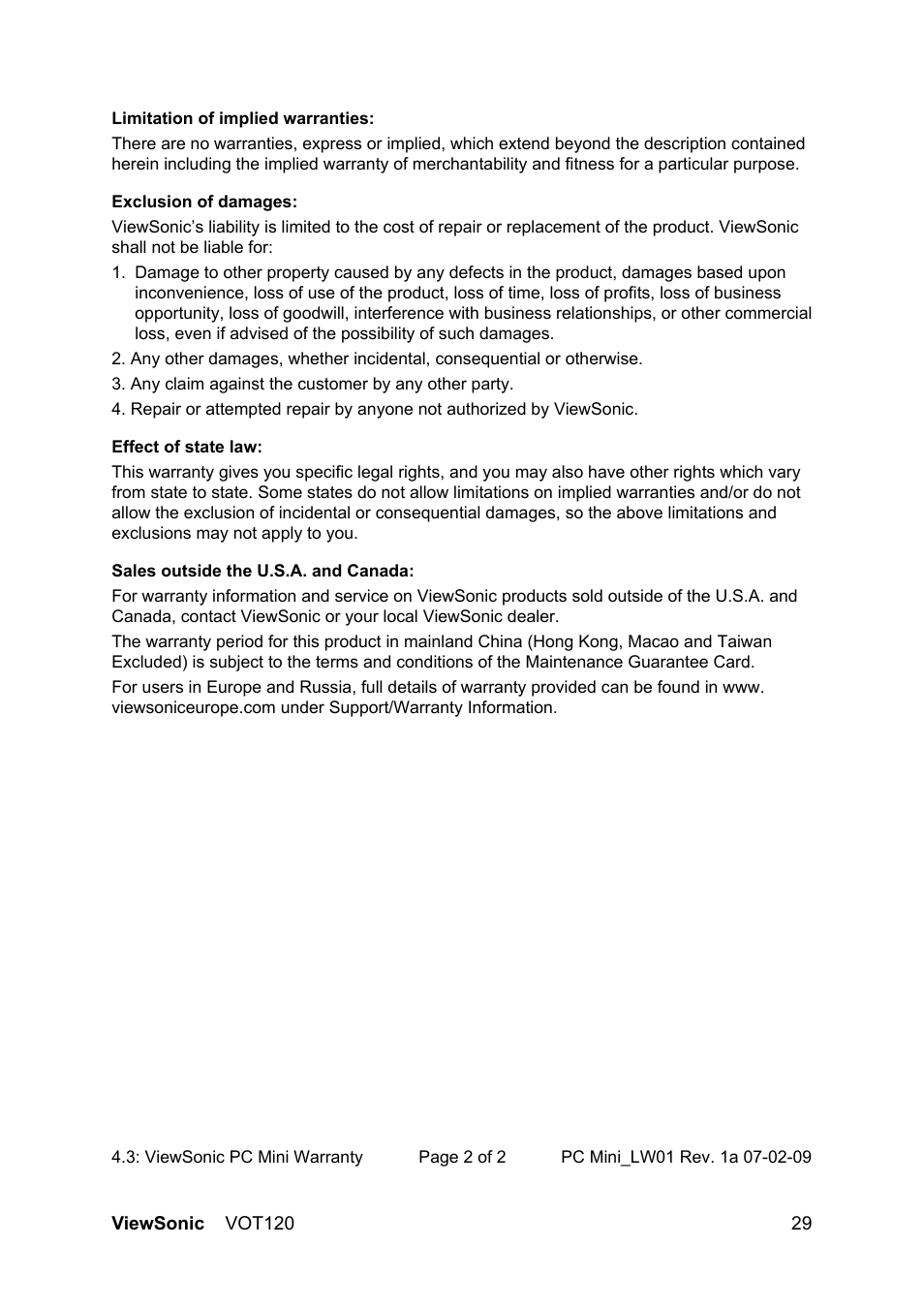 VIEWSONIC VOT120 PC Mini VS12869 User Manual | Page 37 / 38