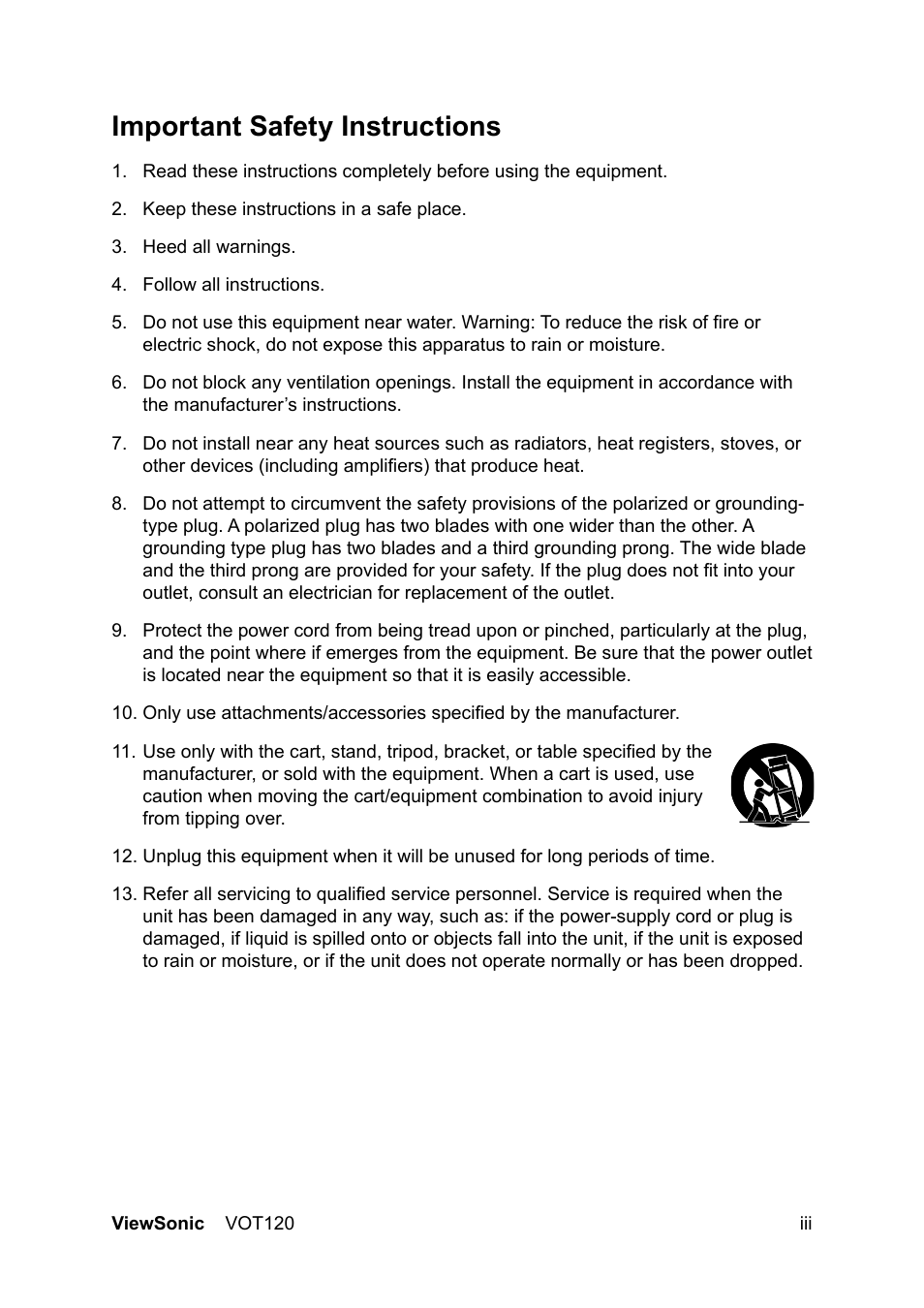Important safety instructions | VIEWSONIC VOT120 PC Mini VS12869 User Manual | Page 4 / 38