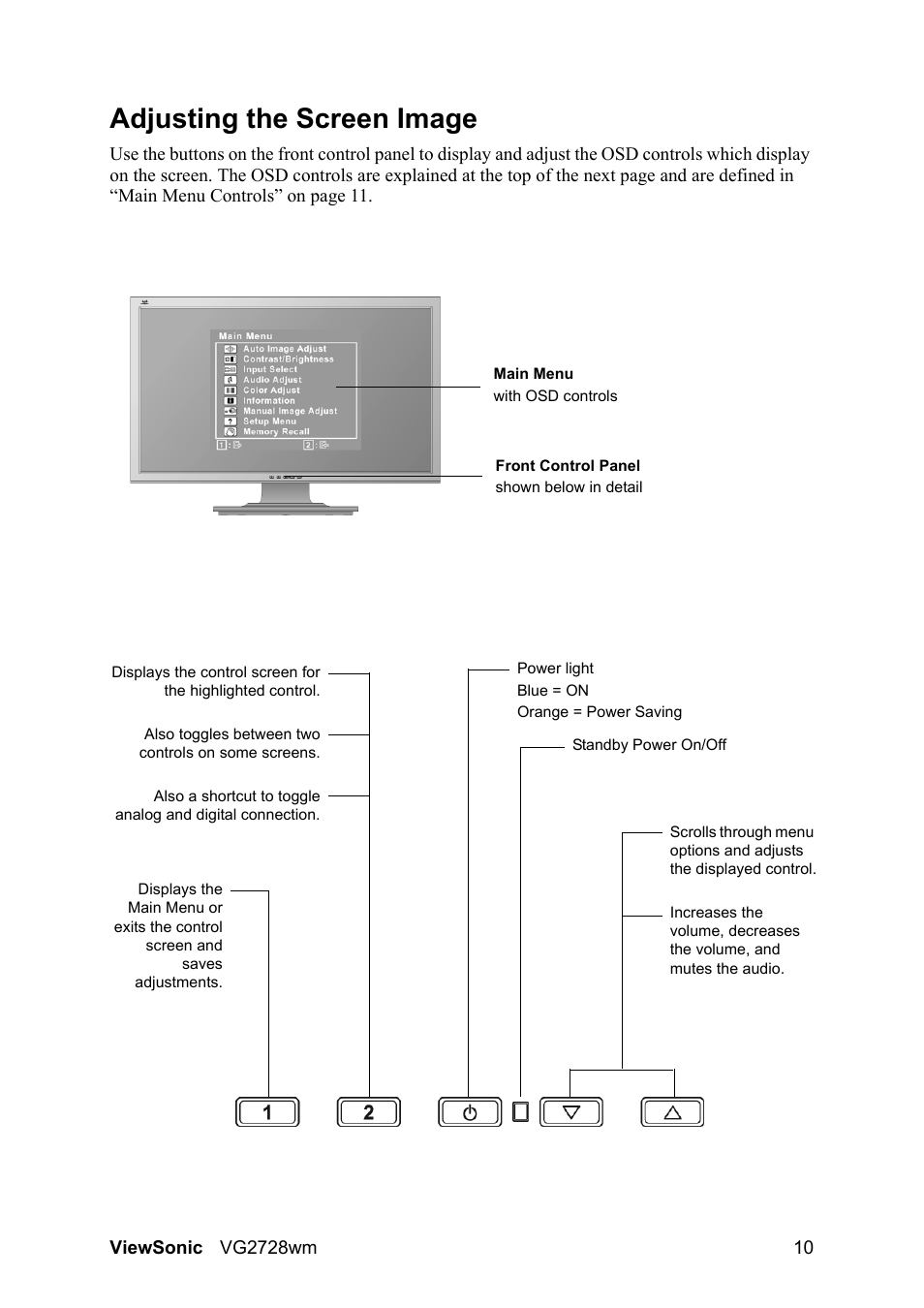 Adjusting the screen image | VIEWSONIC VS12844 User Manual | Page 12 / 27