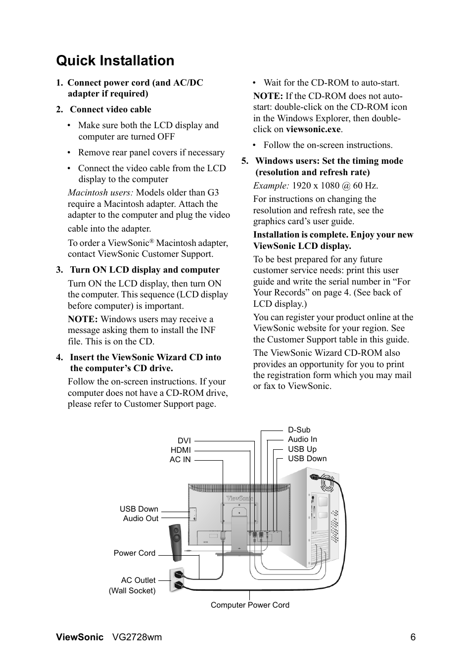 Quick installation | VIEWSONIC VS12844 User Manual | Page 8 / 27