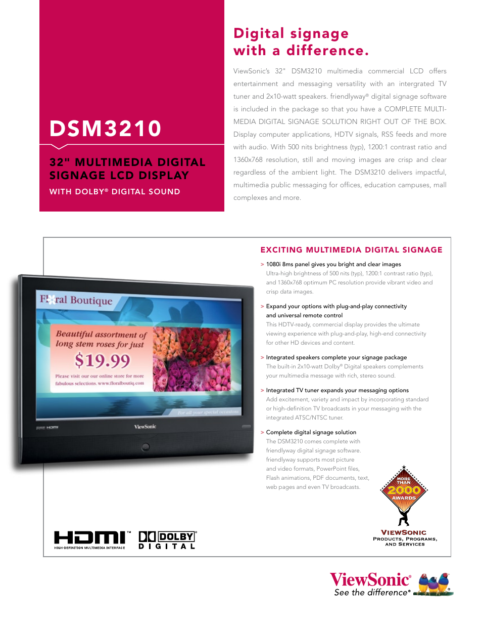 VIEWSONIC DSM3210 User Manual | 2 pages