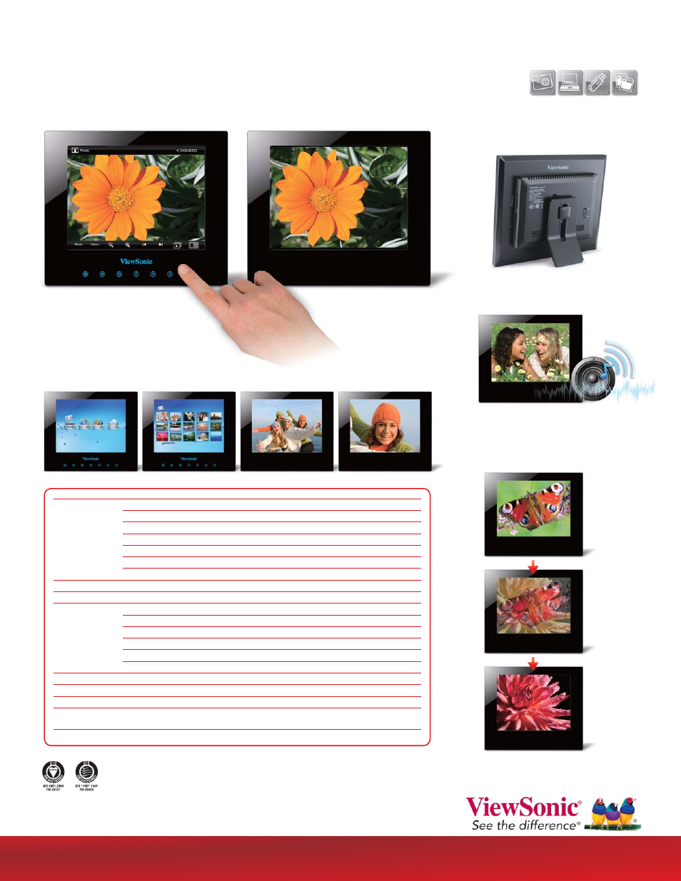 Dpg807bk, 8" digital photo frame with swiftouch™ controls | VIEWSONIC DPG807BK User Manual | Page 2 / 2
