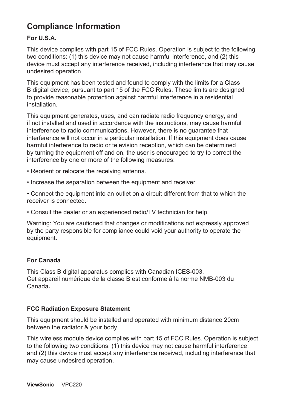 Compliance information | VIEWSONIC VS13426 User Manual | Page 2 / 59
