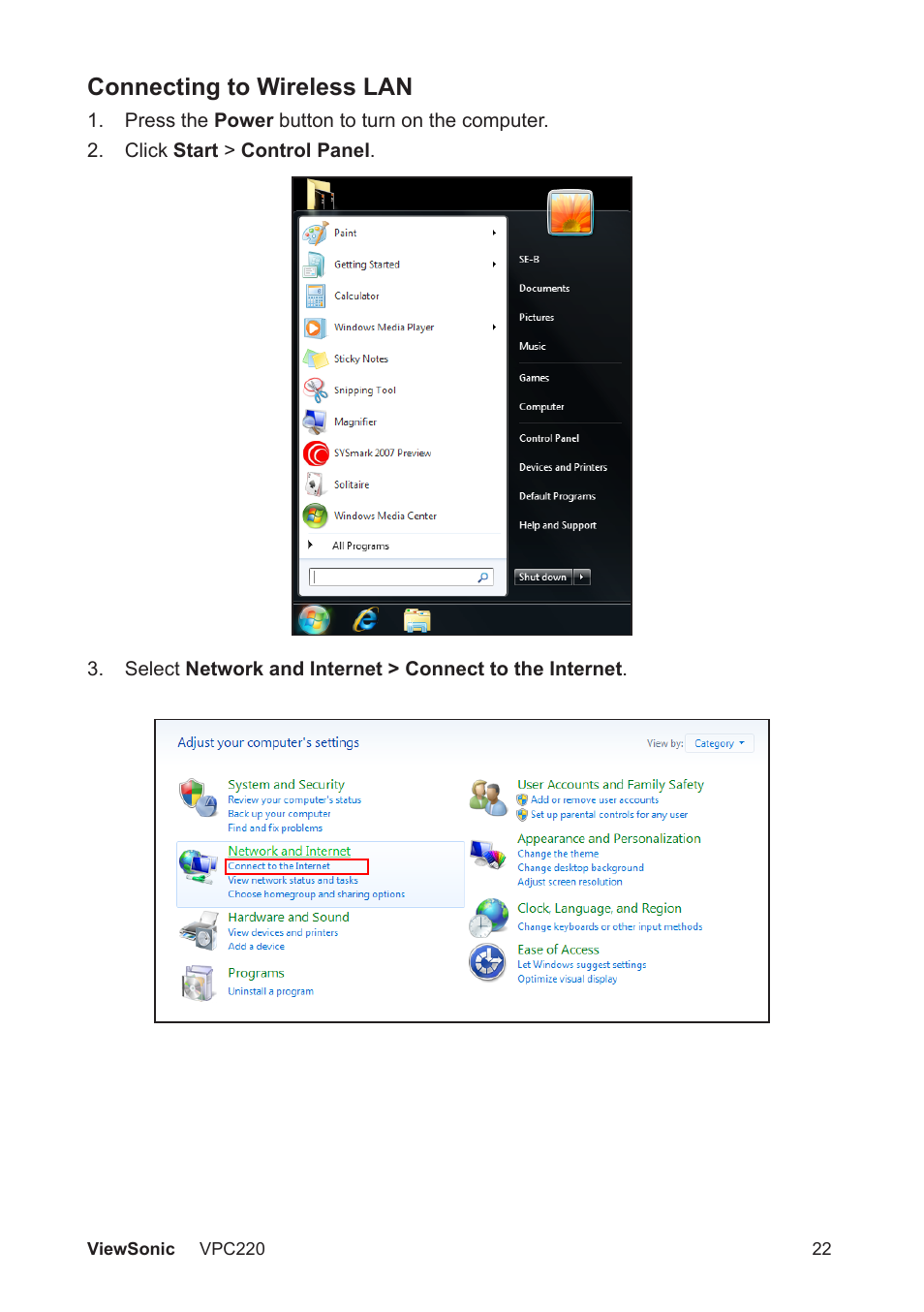 Connecting to wireless lan | VIEWSONIC VS13426 User Manual | Page 29 / 59
