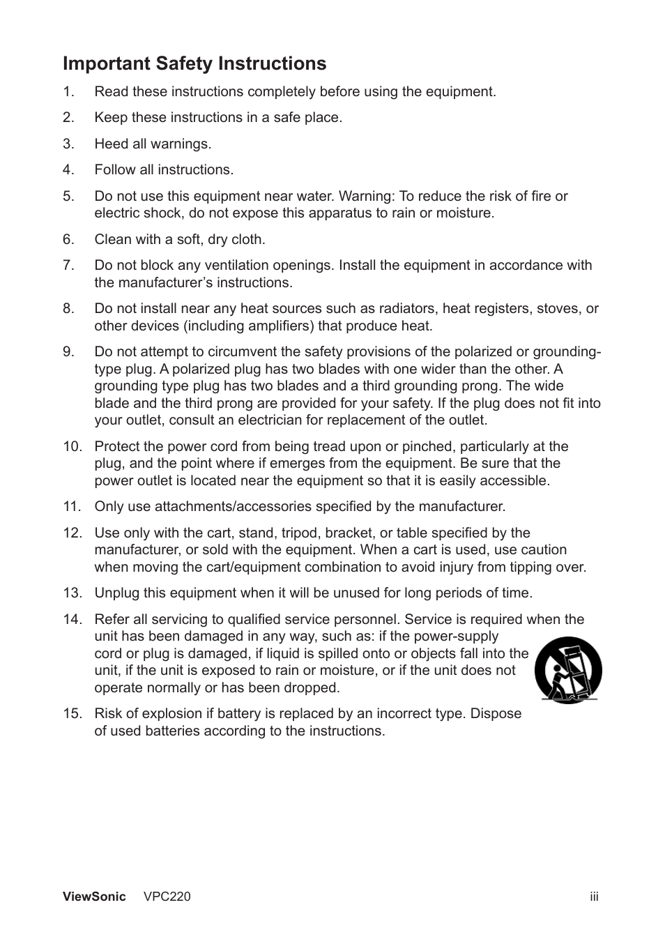 Important safety instructions | VIEWSONIC VS13426 User Manual | Page 4 / 59