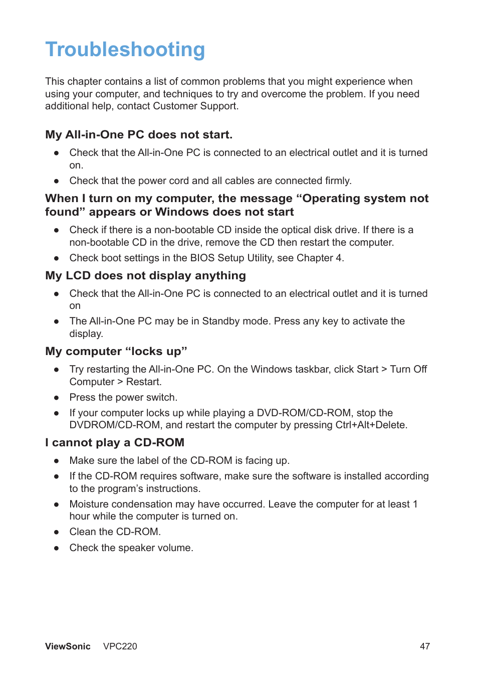 Troubleshooting | VIEWSONIC VS13426 User Manual | Page 54 / 59