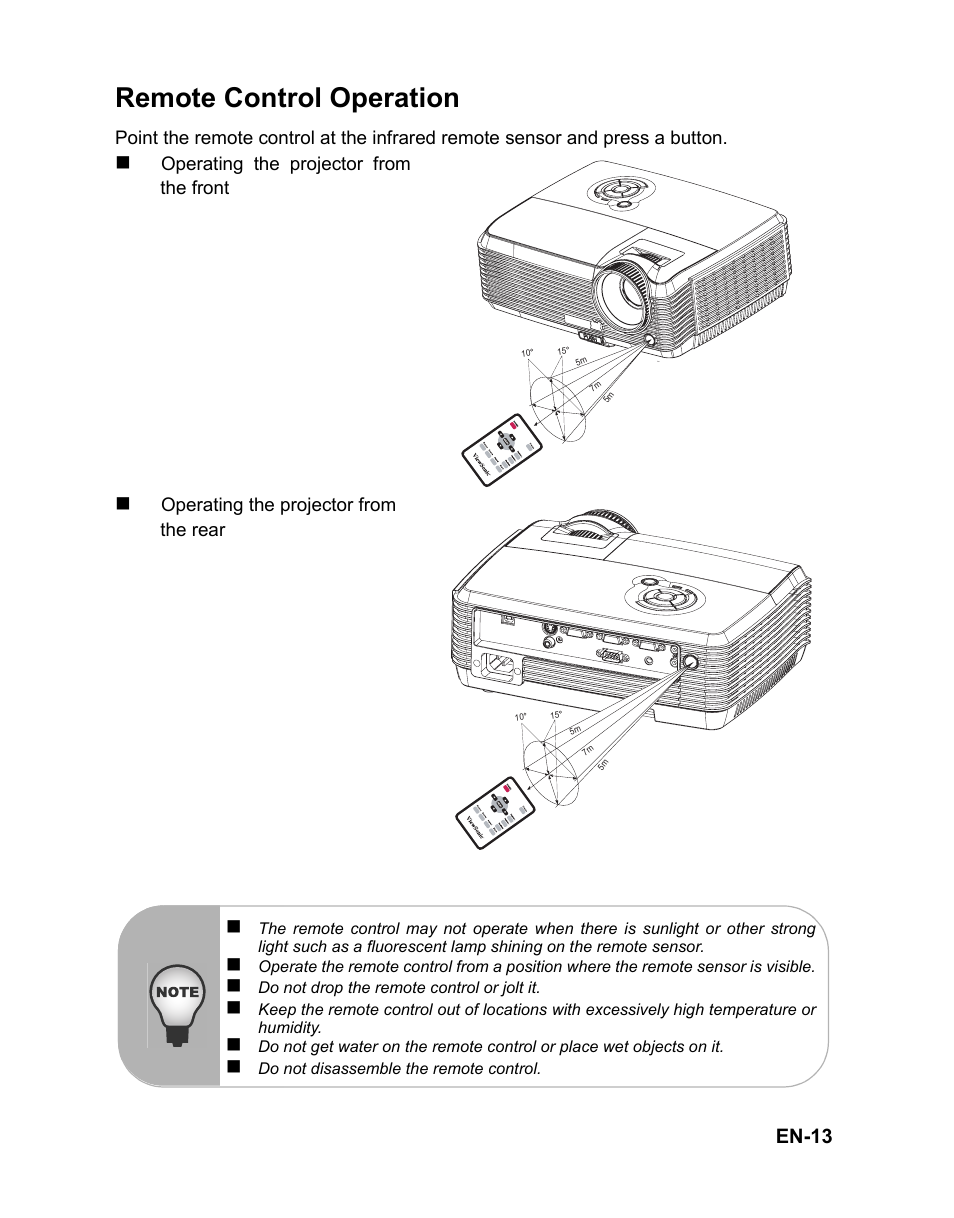 Remote control operation, En-13 | VIEWSONIC PJD6212 User Manual | Page 16 / 43