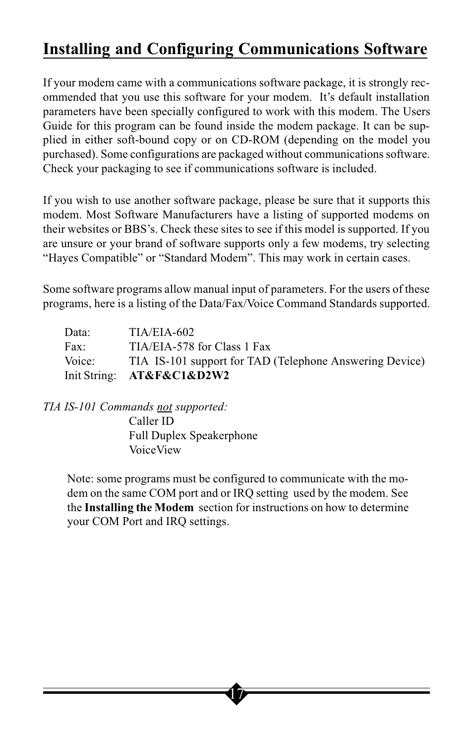 Installing and configuring communications software | Windows Marketplace V.90 User Manual | Page 17 / 64