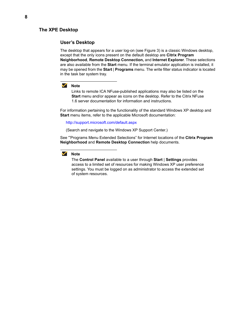 The xpe desktop, User’s desktop, The xpe desktop 8 | Wyse Technology WintermTM 9000 User Manual | Page 28 / 62