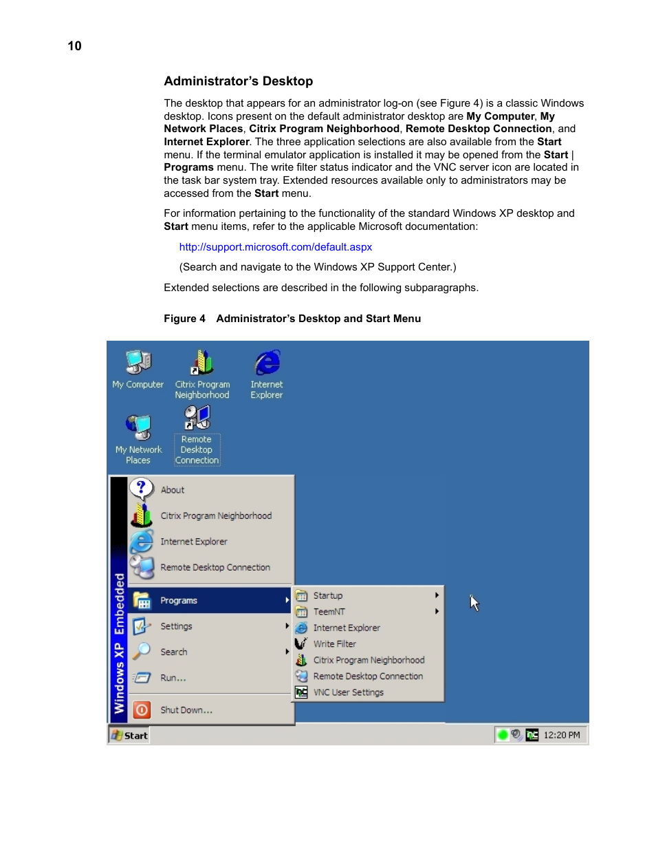 Administrator’s desktop, Administrator’s desktop and start menu 10 | Wyse Technology WintermTM 9000 User Manual | Page 30 / 62