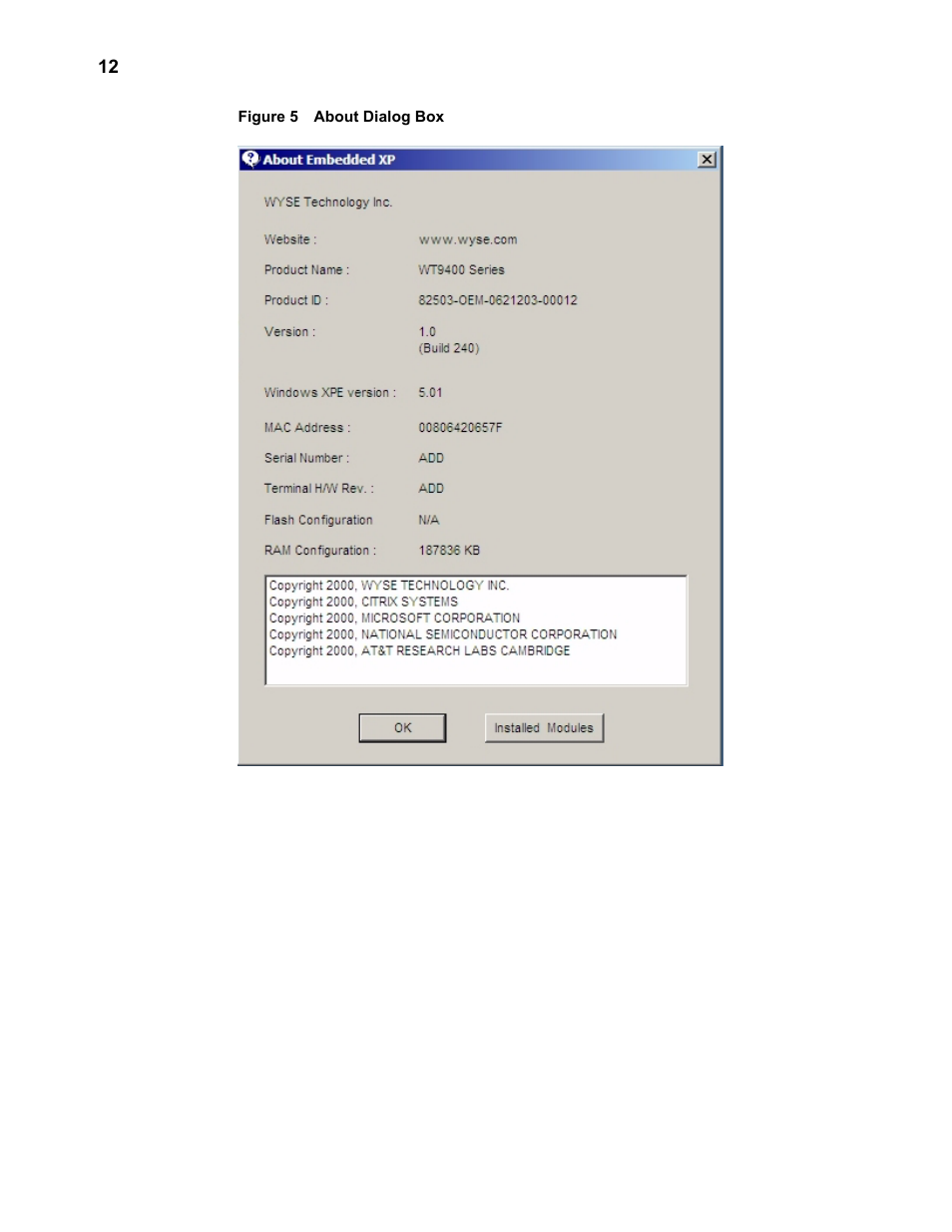 About dialog box, X (figure 5), Figure 5 | Wyse Technology WintermTM 9000 User Manual | Page 32 / 62