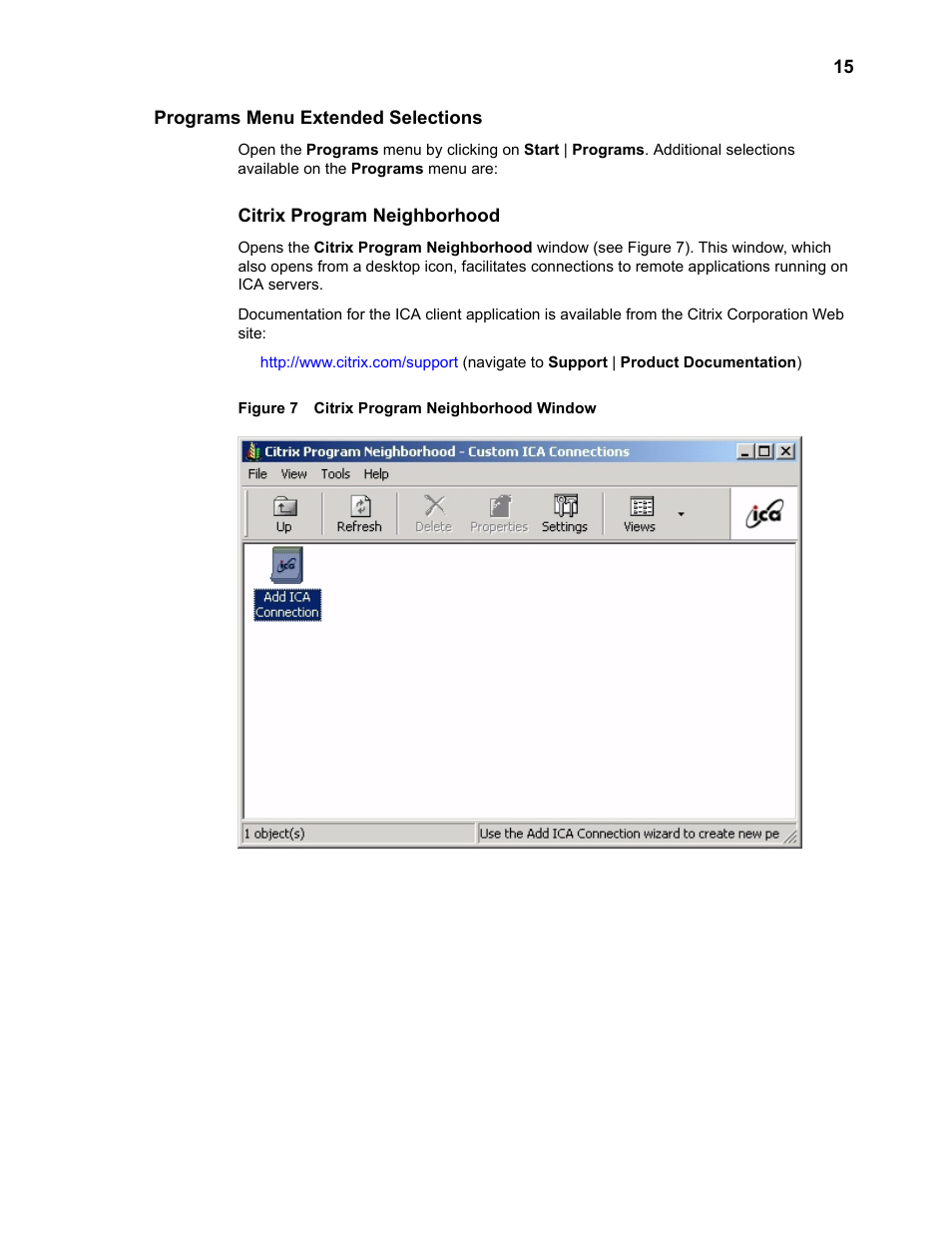 Programs menu extended selections, Citrix program neighborhood, Programs menu extended selections 15 | Citrix program neighborhood 15, Citrix program neighborhood window 15 | Wyse Technology WintermTM 9000 User Manual | Page 35 / 62