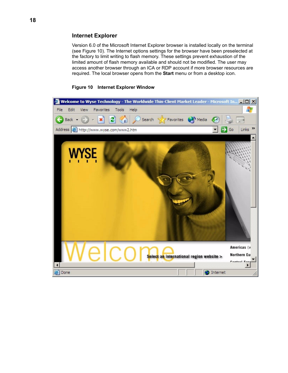 Internet explorer, Internet explorer window 18 | Wyse Technology WintermTM 9000 User Manual | Page 38 / 62