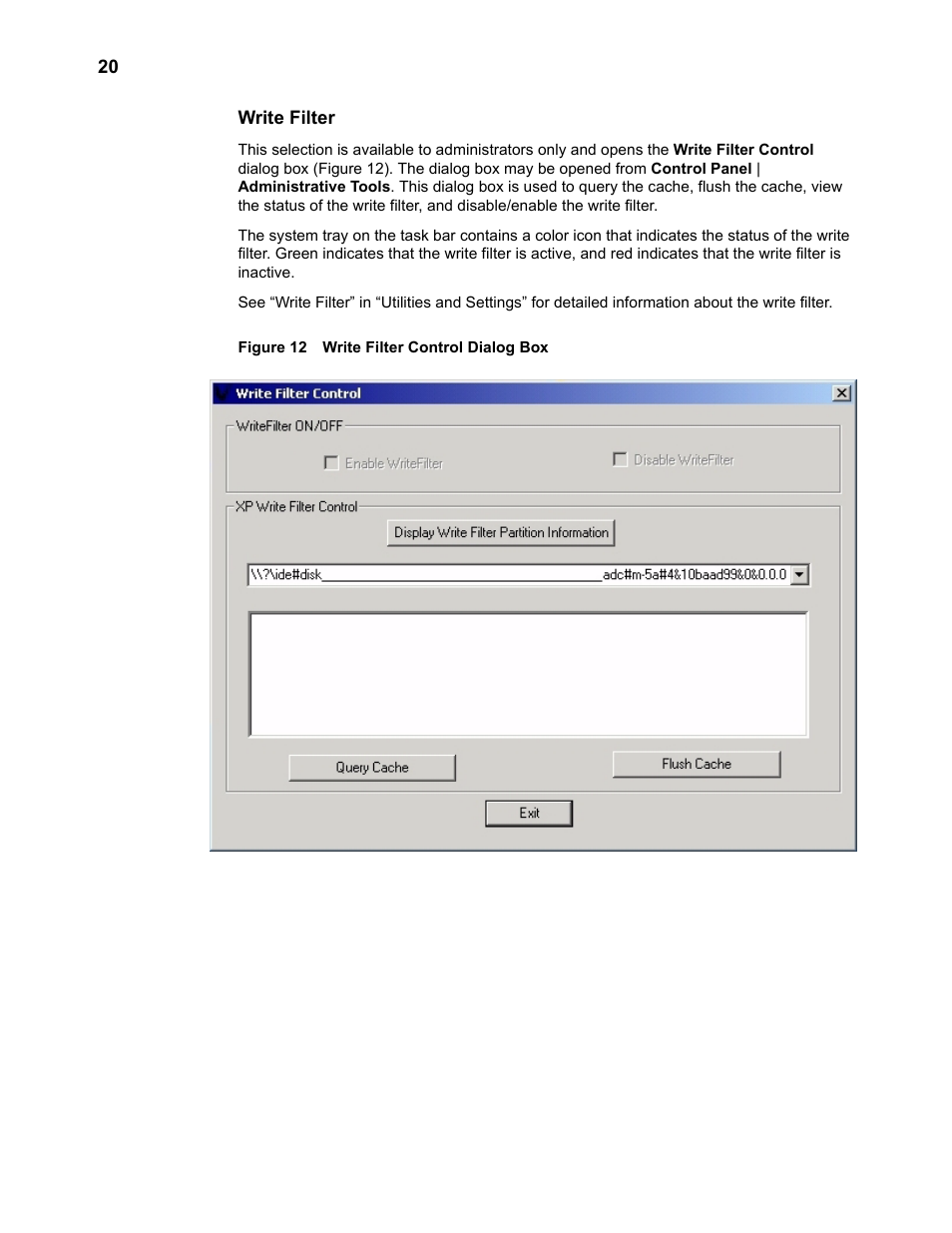 Write filter, Write filter control dialog box | Wyse Technology WintermTM 9000 User Manual | Page 40 / 62