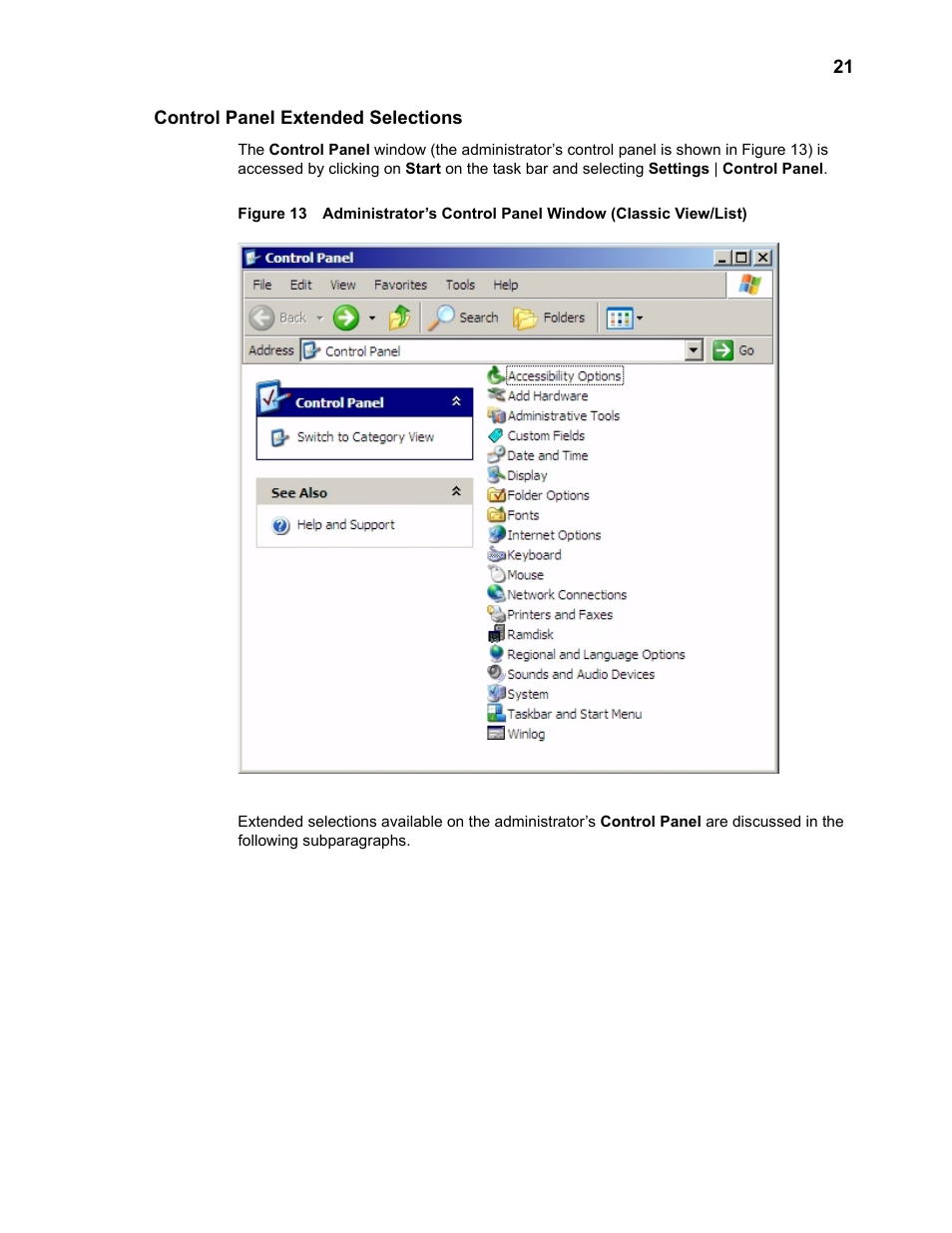 Control panel extended selections | Wyse Technology WintermTM 9000 User Manual | Page 41 / 62