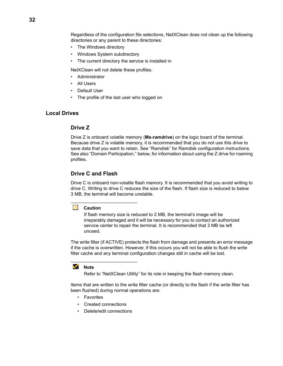 Local drives, Drive z, Drive c and flash | Local drives 32 | Wyse Technology WintermTM 9000 User Manual | Page 52 / 62
