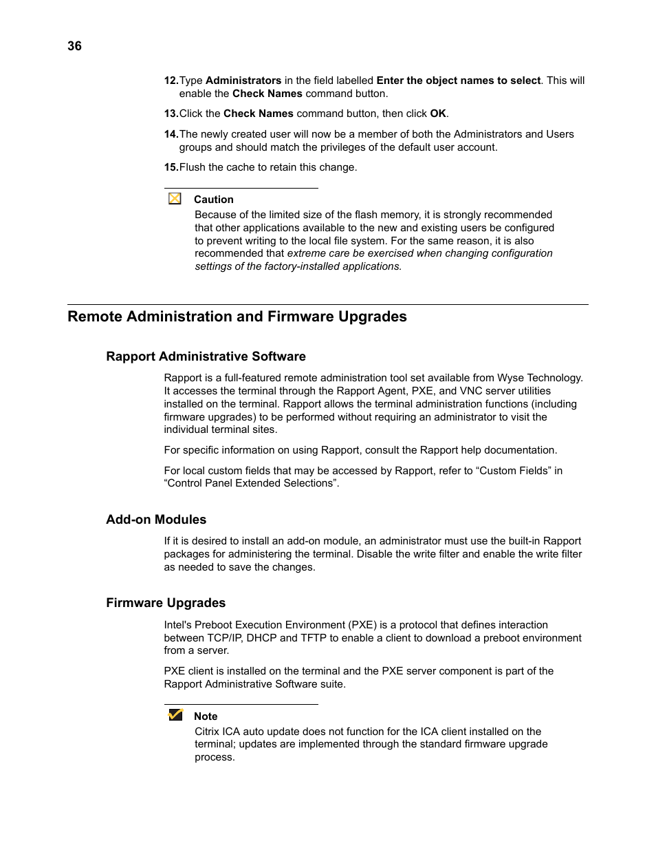 Remote administration and firmware upgrades, Rapport administrative software, Add-on modules | Firmware upgrades | Wyse Technology WintermTM 9000 User Manual | Page 56 / 62