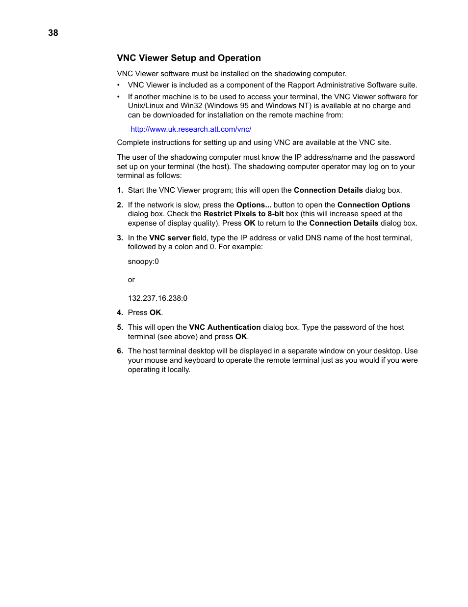 Vnc viewer setup and operation | Wyse Technology WintermTM 9000 User Manual | Page 58 / 62