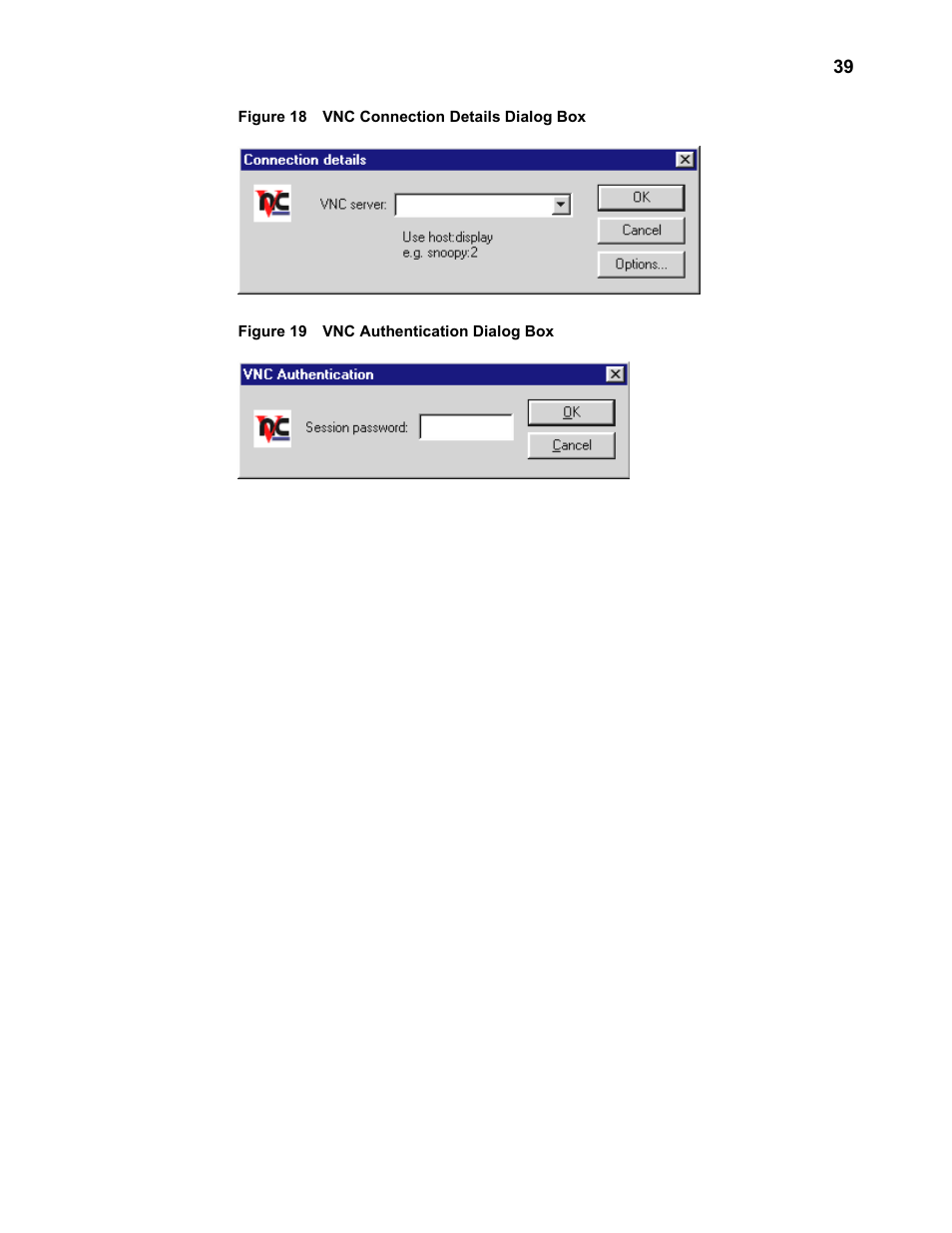Vnc connection details dialog box 39, Vnc authentication dialog box | Wyse Technology WintermTM 9000 User Manual | Page 59 / 62