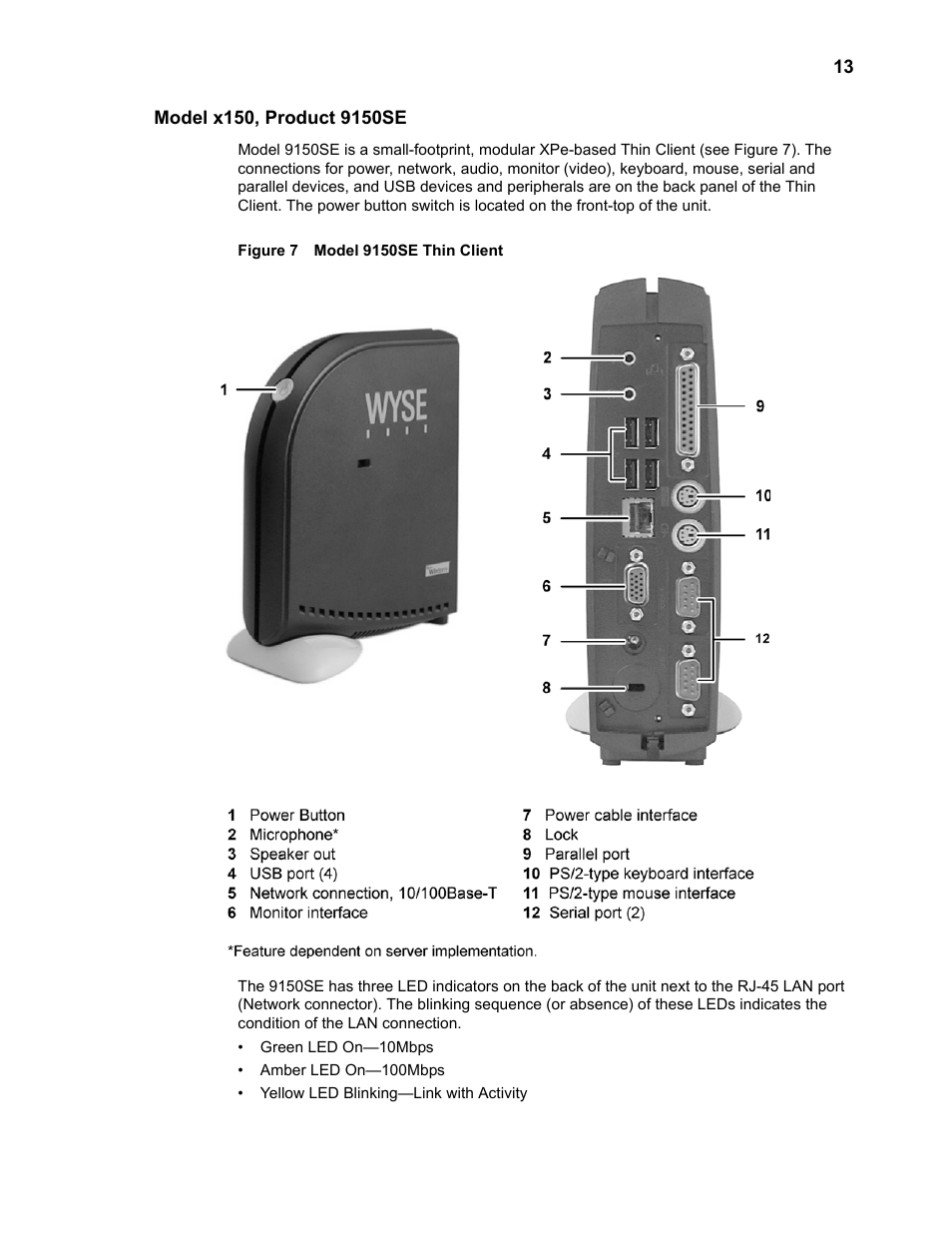 Model x150, product 9150se, Model x150, product 9150se 13, Model 9150se thin client 13 | Wyse Technology TM 9000 Series User Manual | Page 25 / 74